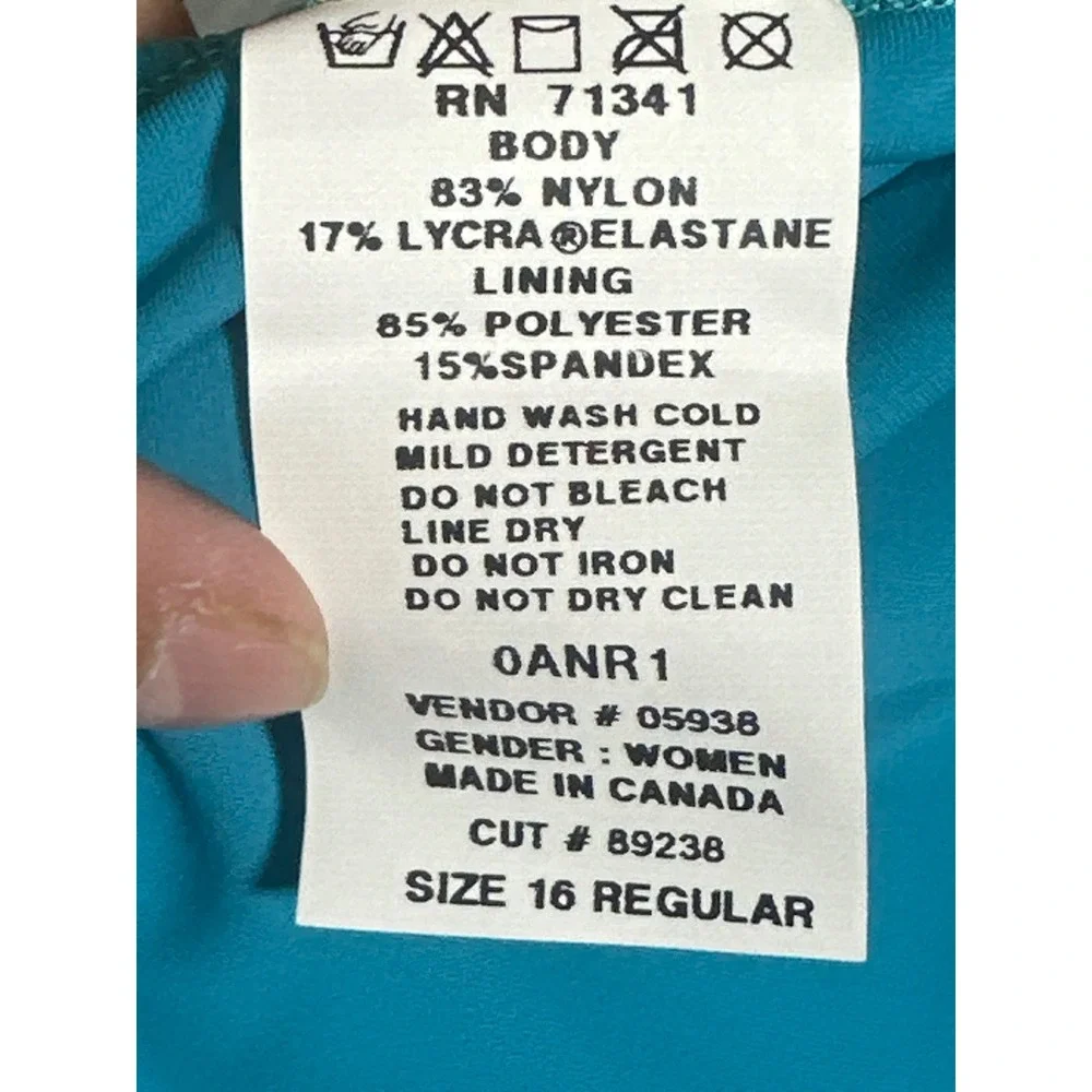 NWT LL Bean Womens Turquoise Blue Square Neck Tankini Swim Top Size 16 Regular